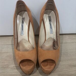 Brian Atwood Tan Peep-Toe Heels